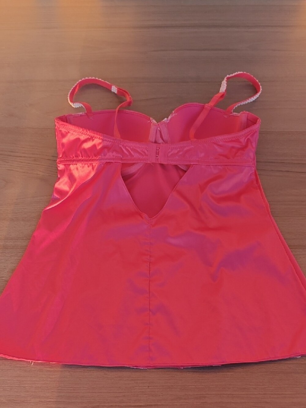 La Vie En Rose Hot Pink Satin Chemise with Cream Lace - Picture 7 of 8